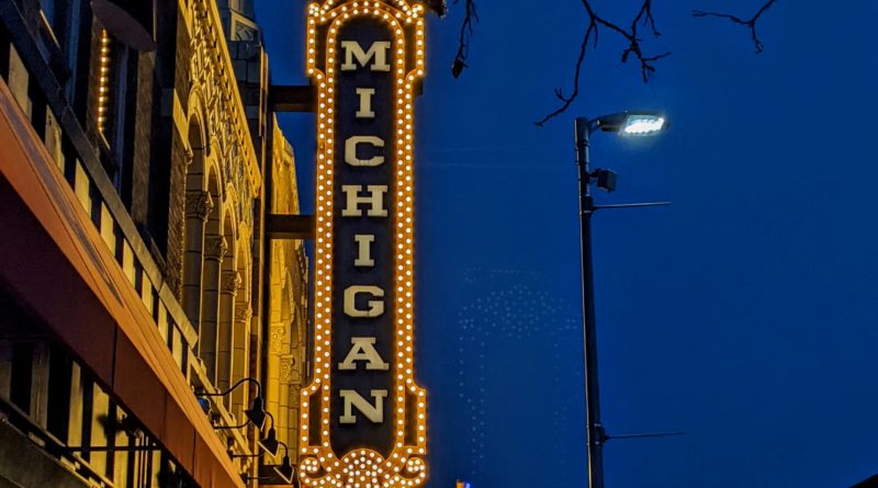 The marquee of The Michigan Theater, downtown Ann Arbor