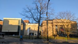 Photo of the University of Michigan Museum of Art at sunset