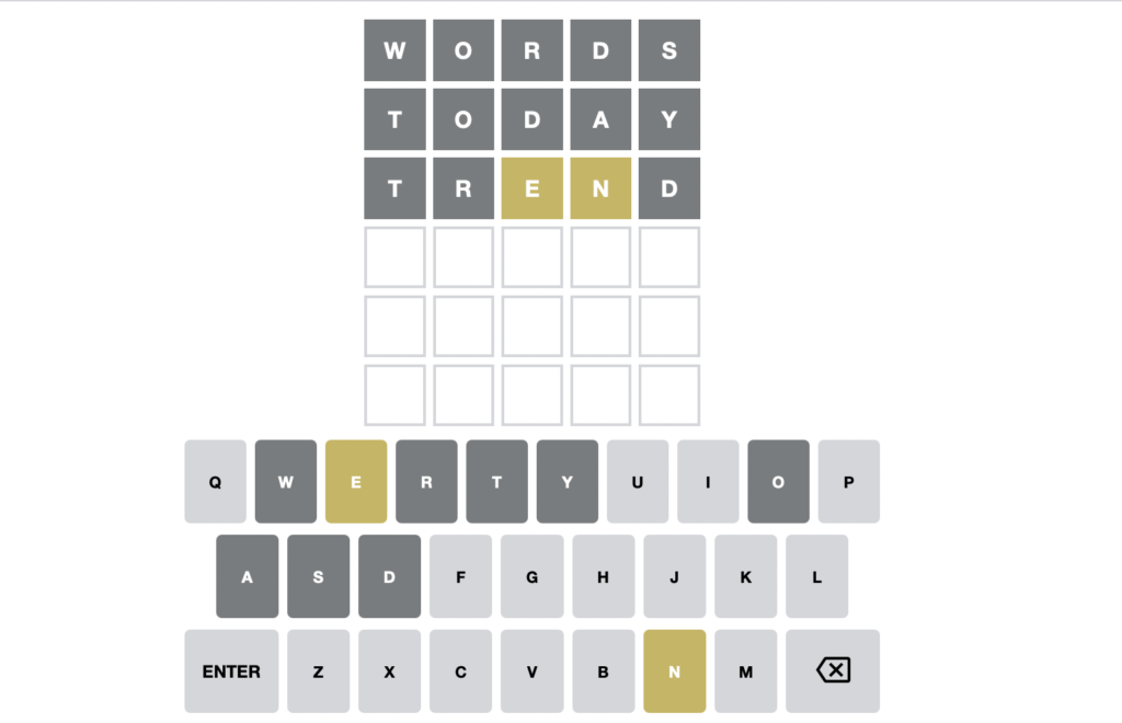 The daily Wordle game board