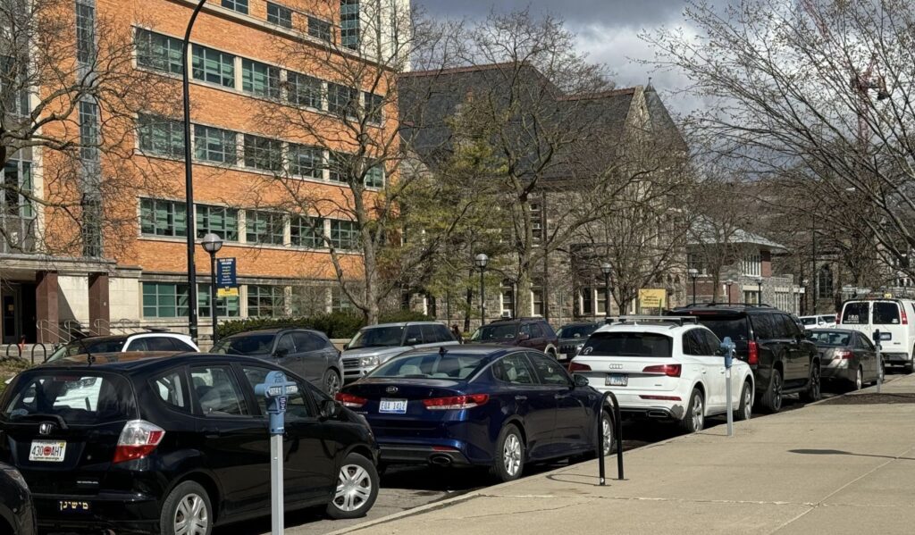 A busy street across from the U-M LSA building