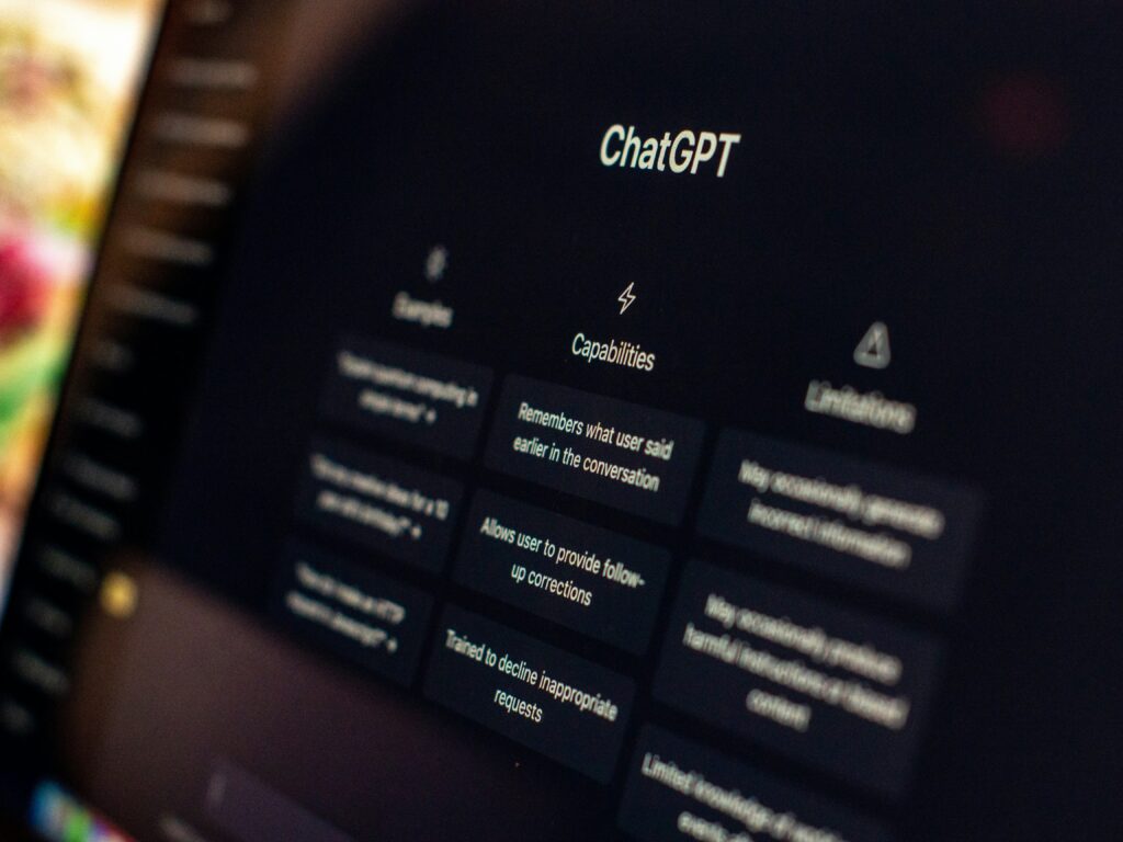 Computer screen with a ChatGPT menu on it